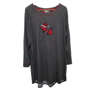 Laura Ashley Long Sleeve Gray Nightgown w/ Scottie Dog Logo Santa Hat W/ 2X